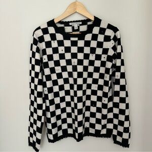 Autumn Cashmere Distressed Checkered Cashmere Sweater, Size M